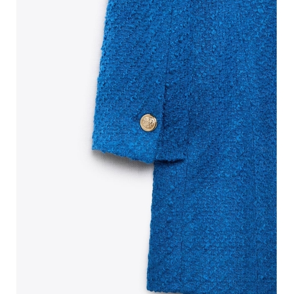 NWT Zara Chanel Style Blue Textured Tweed Long Blazer Coat - Picture 5 of 6